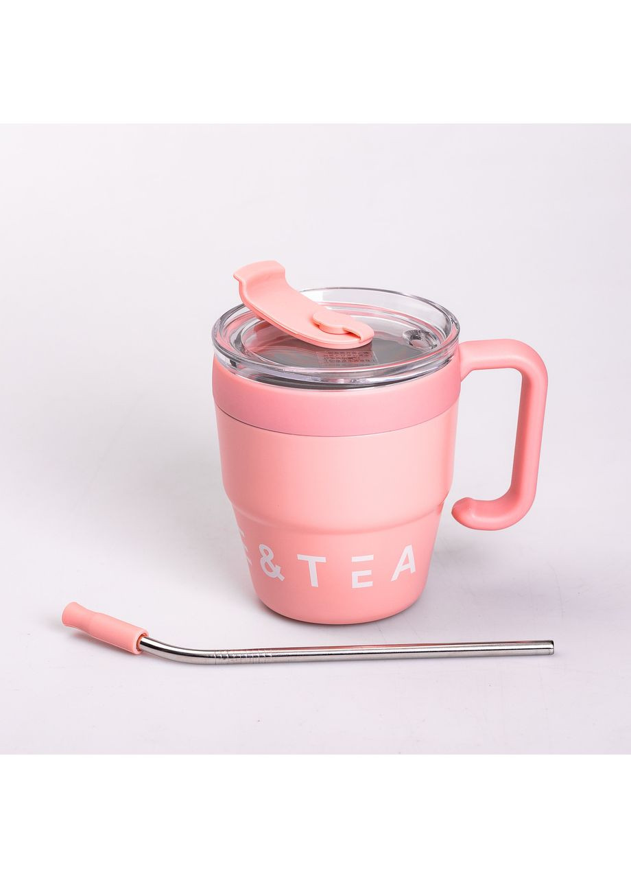 Термочашка Coffee & Tea з трубочкою Рожева Yiwu (362455944)