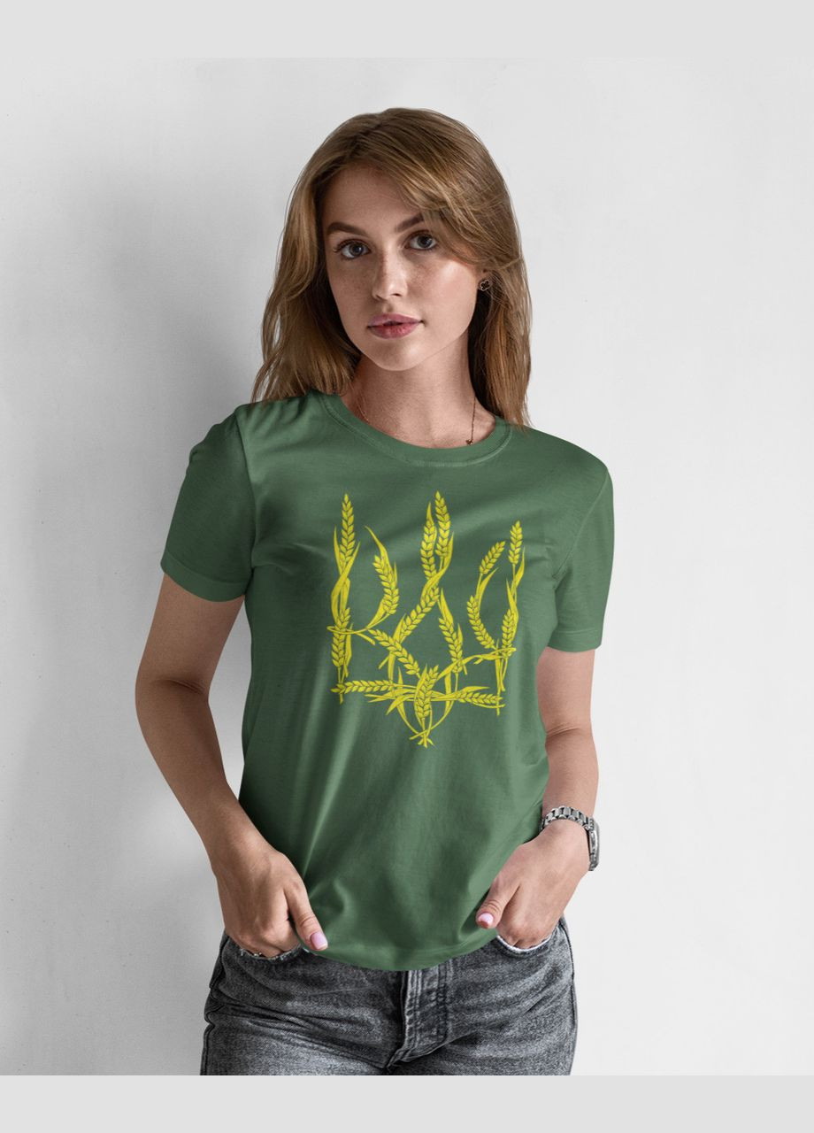 Хаки (оливковая) летняя футболка женская с украинской символикой хаки 44 Mishe 240017