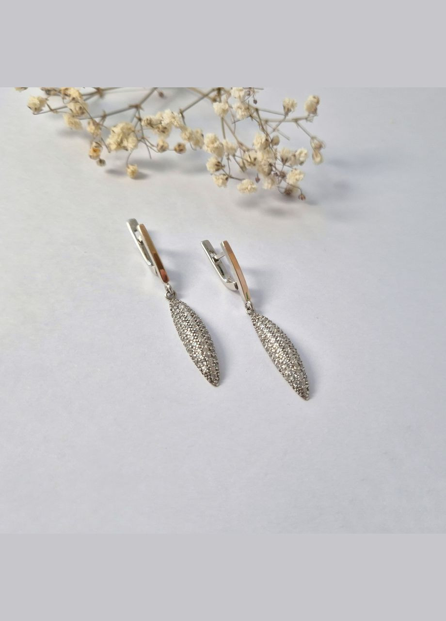 Срібні сережки із золотою пластиною з підвіскою Палички в Білих каменях срібло 925 проби золото 375 231 7.80 No Brand (322504288)