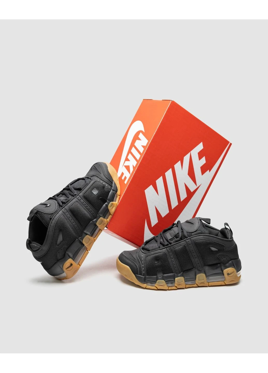 Чорні кросівки чоловічі nike демісезон No Brand Air More Uptempo Low Black-Gum Med Brown