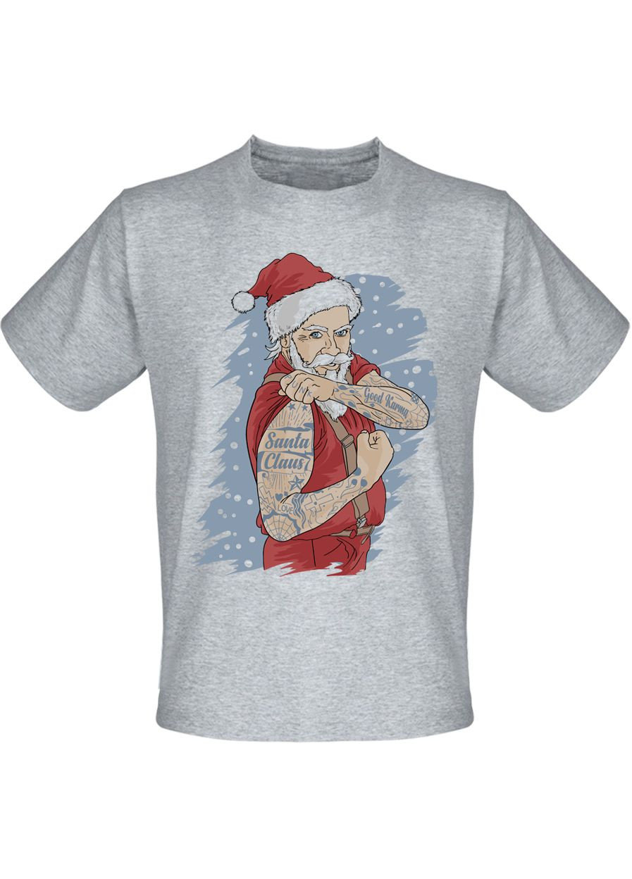 Серая футболка новогодняя santa claus - good kharma (меланж) Fat Cat