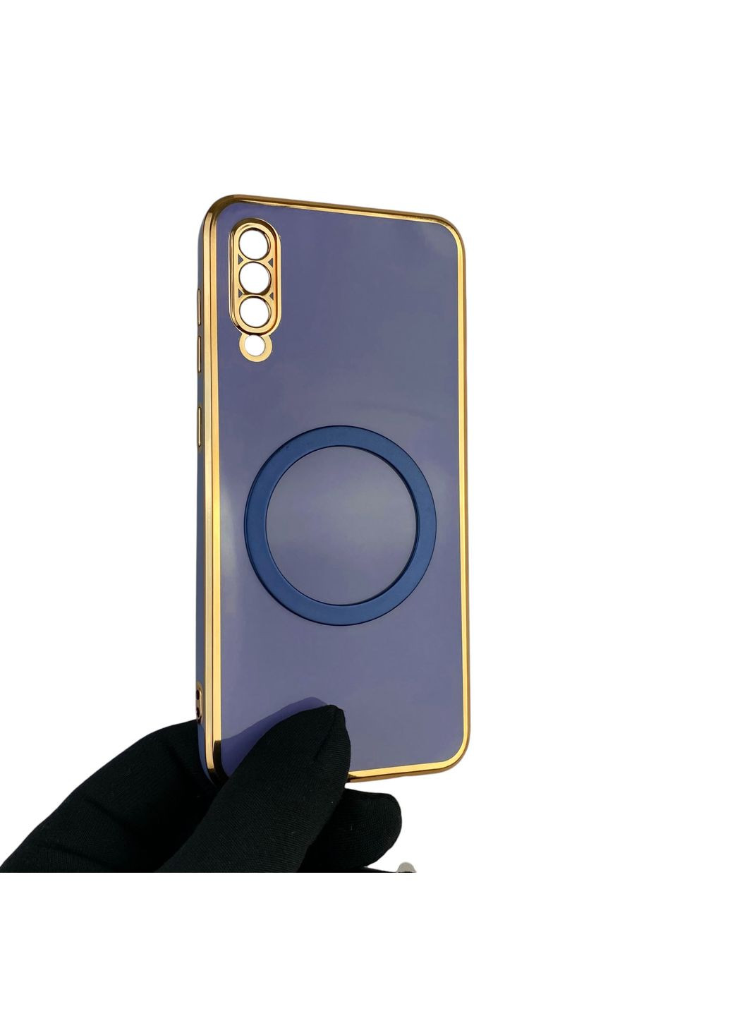 Чохол для Galaxy A50s (SM-A507F) глянцевий з кільцем MagSafe із золотою окантовкою на самсунг а50с синій gs1 Samsung (366234925)
