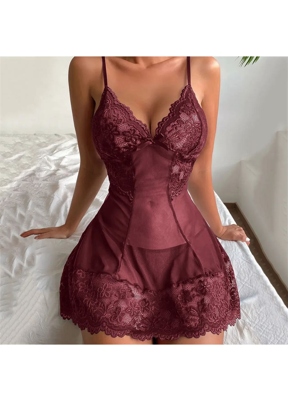 Шикарний пеньюар із м'якого мережива для сну. Мереживний довгий пеньюар із мережевними трусиками China (360865872)