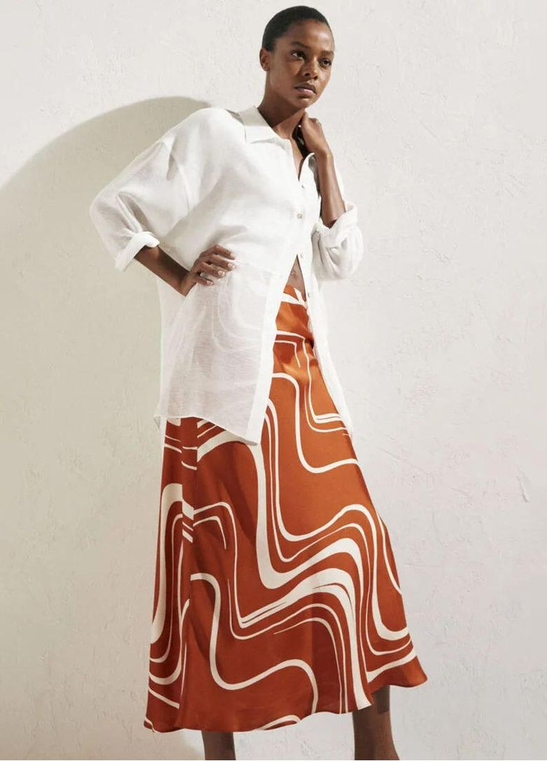 Разноцветная кэжуал однотонная юбка макси из вискозы Massimo Dutti