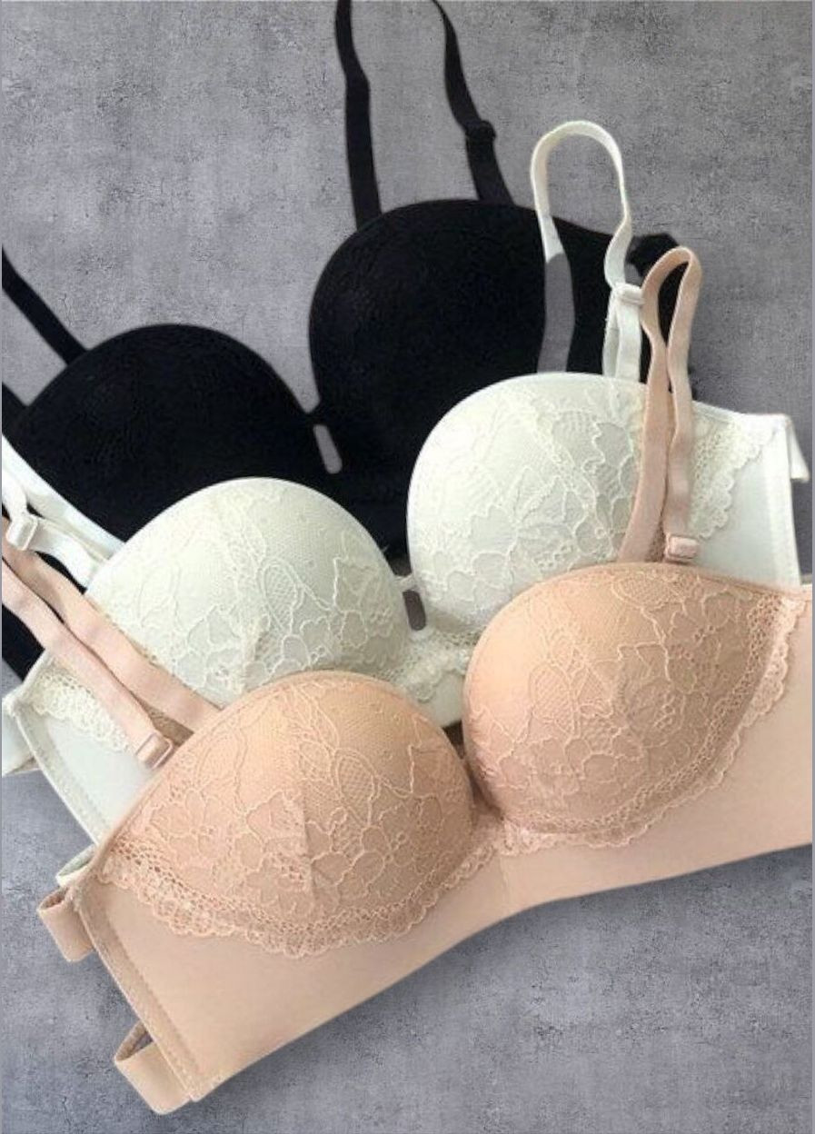 Білий балконет жіночий базовий бюстгальтер невидимка з пуш ап ефектом мереживний бюст зі з'ємними бретелями ліфчик в базових кольорах Cindylove без кісточок нейлон, спандекс