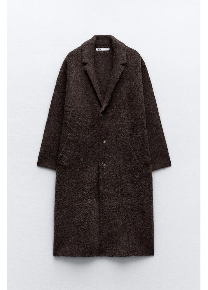 Коричневое демисезонное Трикотажное пальто оверсайз 2756/111 Zara