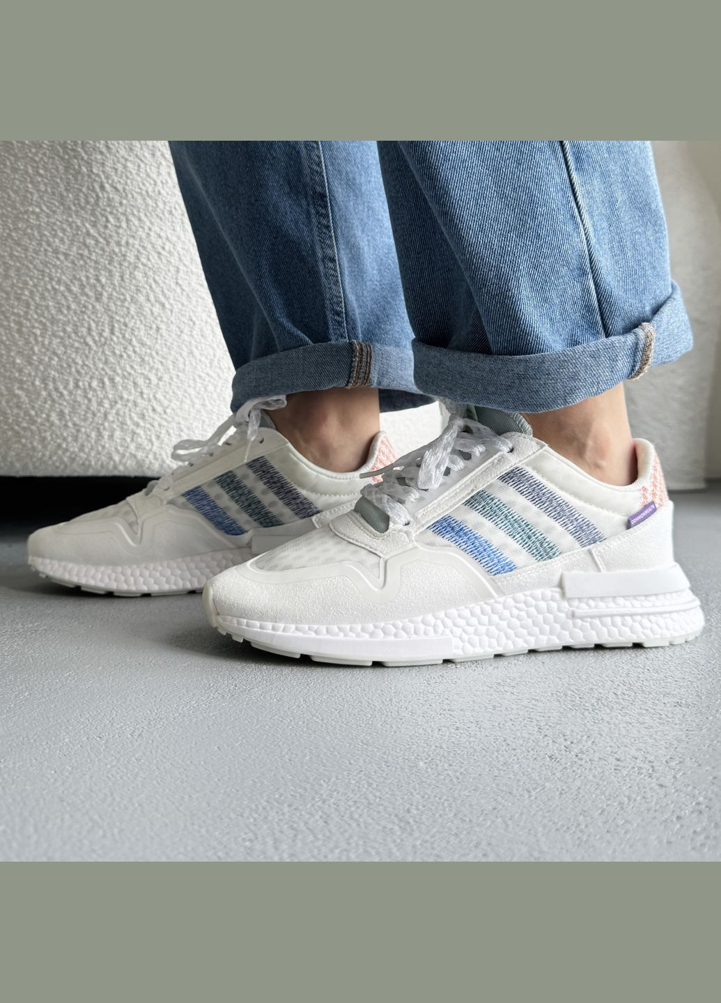 Белые демисезонные кроссовки мужские и женские adidas zx 500 rm white | адидас zx 500 белые No Brand