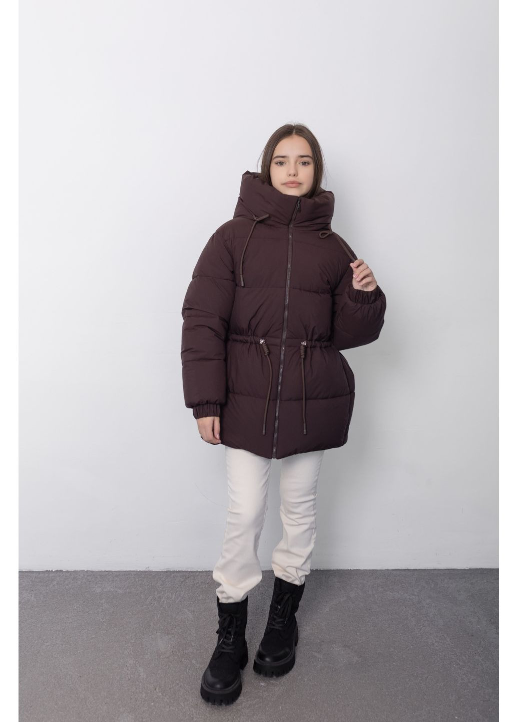 Комбинированная зимняя куртка шоколадный 1 Cvetkov Луиза