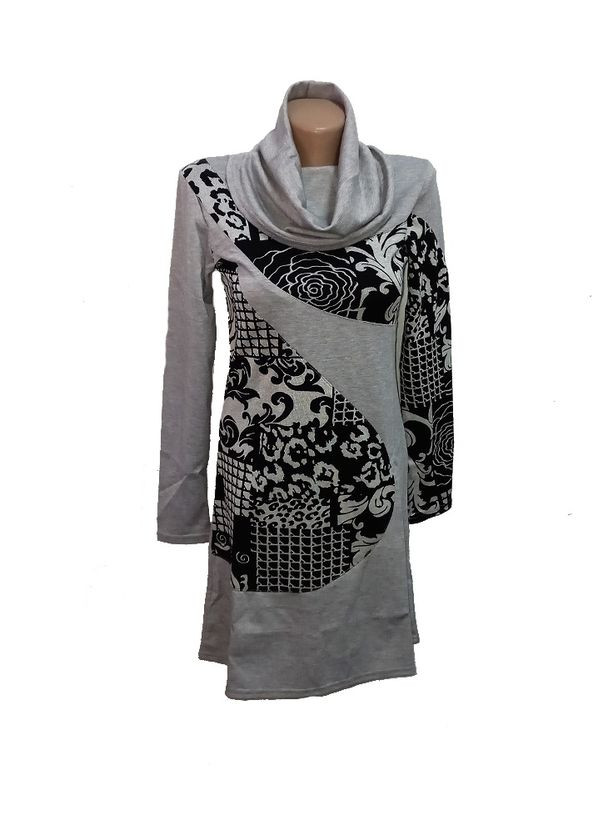 Комбінована жіноча сукня з довгим рукавом (горло хамут), трикотаж No Brand