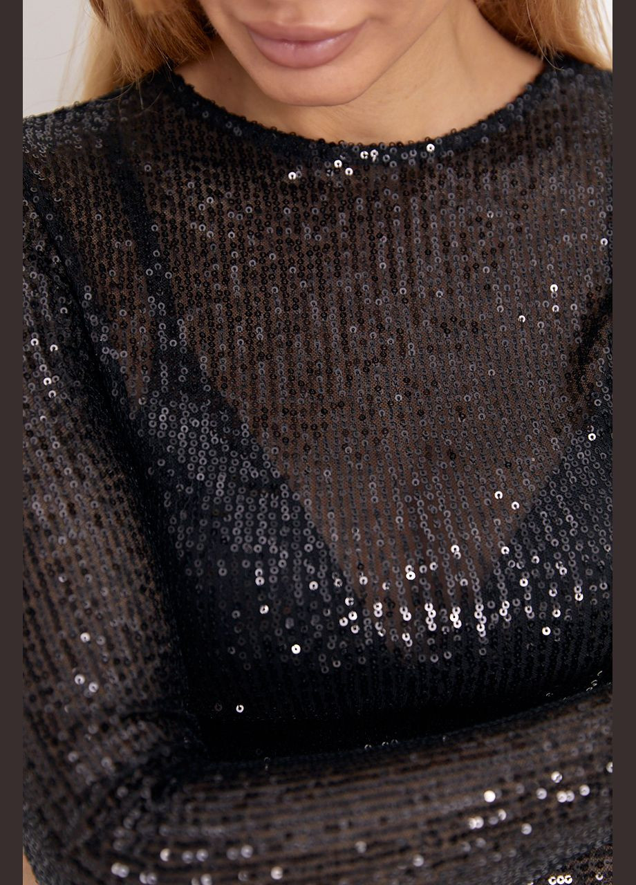 Жіночий лонгслів з паєтками і драпіруванням - смарагдовий Lurex (314901714)