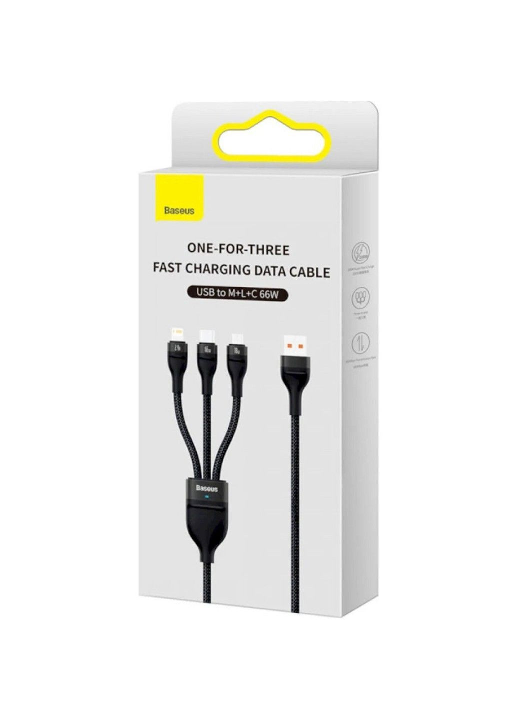 Кабель Flash Series Ⅱ One-for-three Fast Charging Data Cable USB to M+L+C 100W 1.2m Black Baseus (371363104)