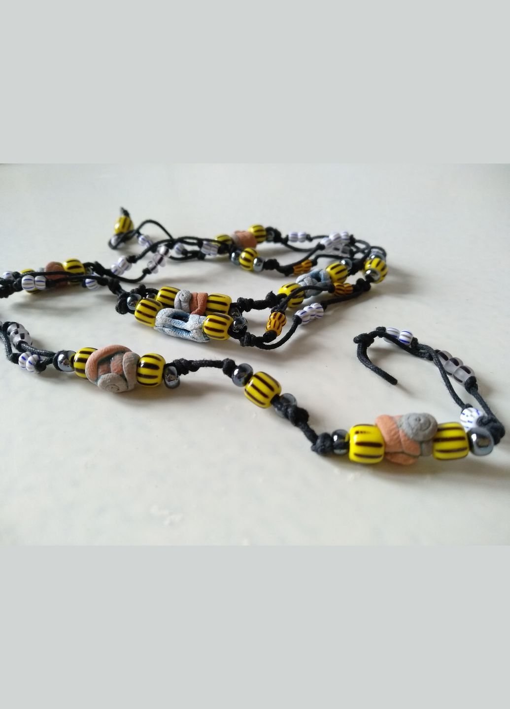 Комплект: керамічні браслет і намисто ручної роботи з чеським скляним бісером №6 Коти&Ангели (302316664)