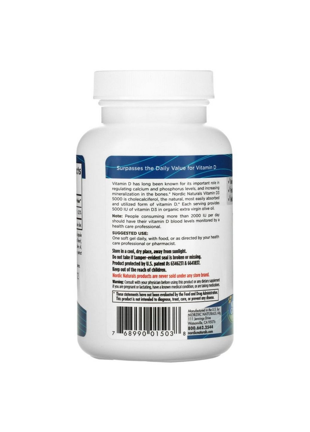 Вітаміни та мінерали Vitamin D3 5000 IU, 120 капсул Апельсин Nordic Naturals (296261550)