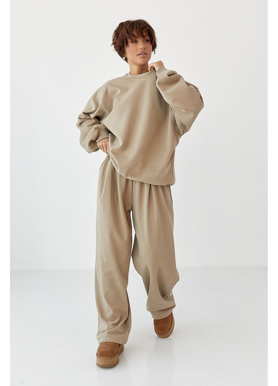 Теплый однотонный костюм со свитшотом и брюками со складками Lurex (369327196)