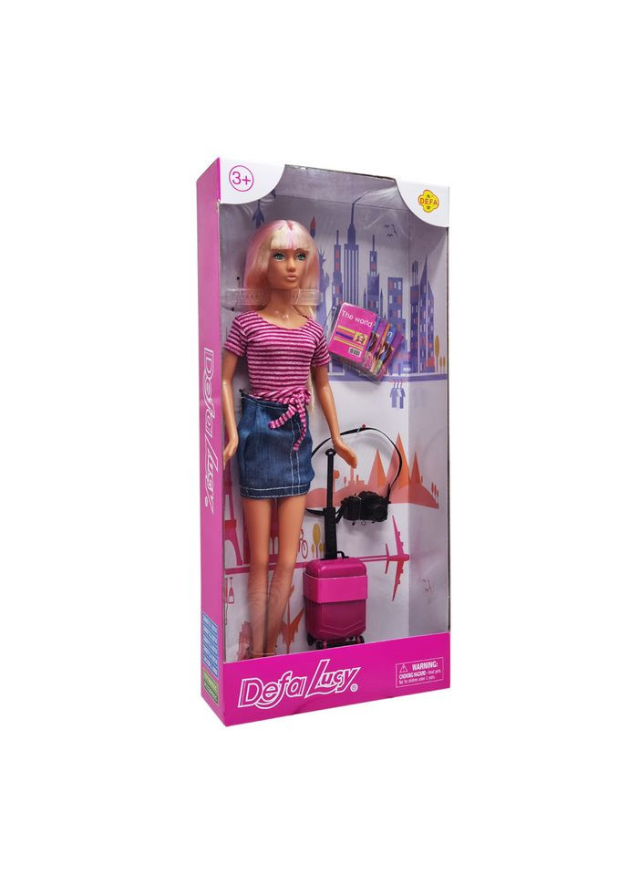 Дитяча лялька з валізою та фотоапаратом 8377, 29 см ФІолетовий Defa (333701783)