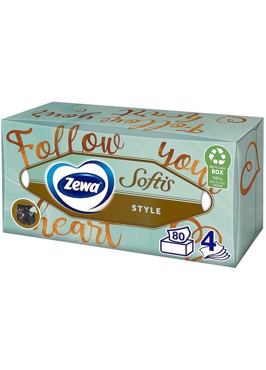 Серветки косметичні чотиришарові, Fol Love You Heart, 80 шт. Softis Box 80шт (1165052-123898) Zewa (368632125)