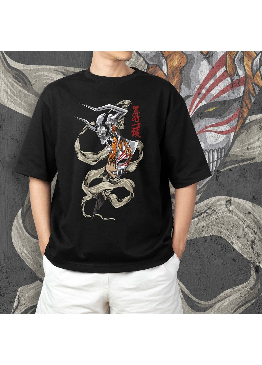 Черная футболка c принтом блич - ичиго куросаки 6 No Brand
