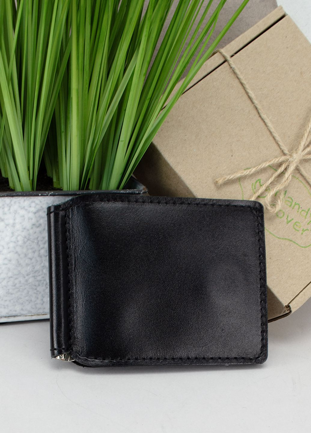 Затискач для грошей шкіряний на магніті HC-21 чорний HandyCover (298938494)