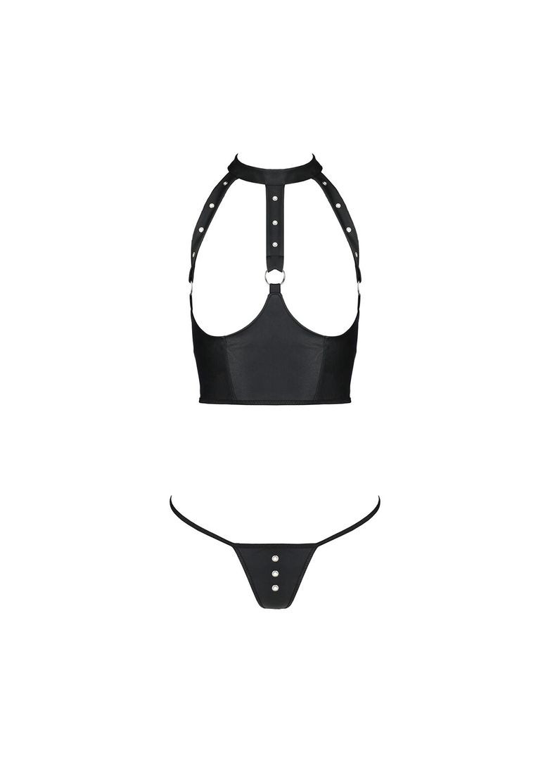 Комбинированный демисезонный комплект белья с открытой грудью genevia set with open bra xxl/xxxl black, корсет, стри Passion