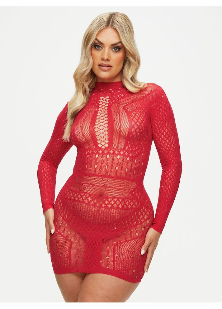 Красное откровенный, вечернее платье флирт эротическое облегающее сеткой с камешками No Brand с абстрактным узором