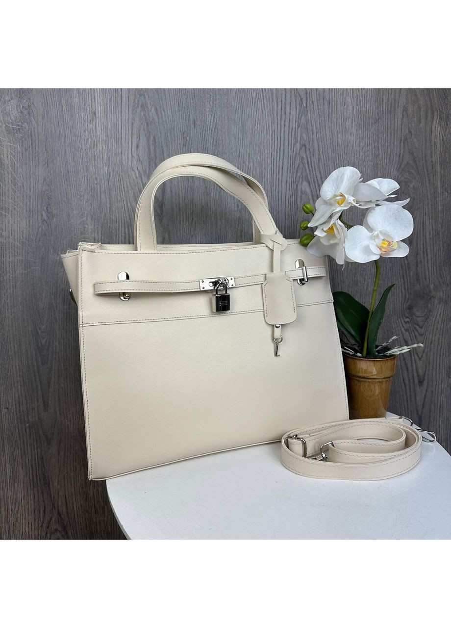 Жіноча велика сумка молочна еко шкіра із декоративним замочком ProDobro (366031104)