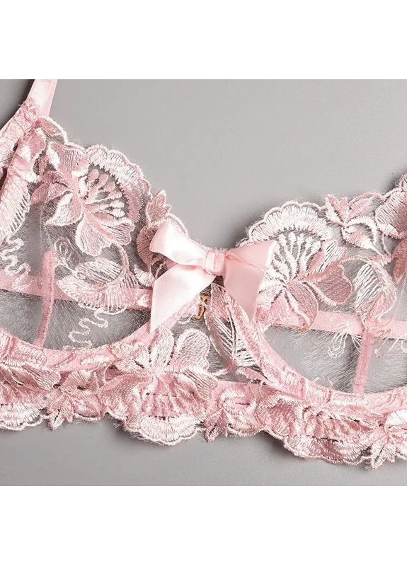 Розовый демисезонный кружевной комплект нижнего белья с поясом. комплект нижнего белья из мягкого кружева прозрачный. China