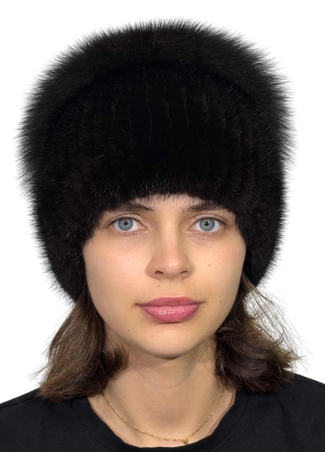 Жіноча норкова шапка на в'язаній основі з помпоном з хутра песця Меховой Стиль Перо (355802036)