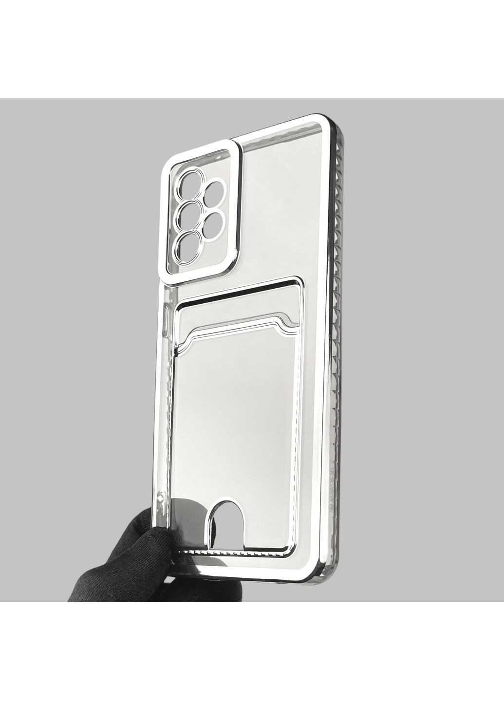 Чохол для Galaxy A52 4G (SM-A525) зі срібною окантовкою з кишенькою для карток на самсунг а52 срібний Samsung (366019988)