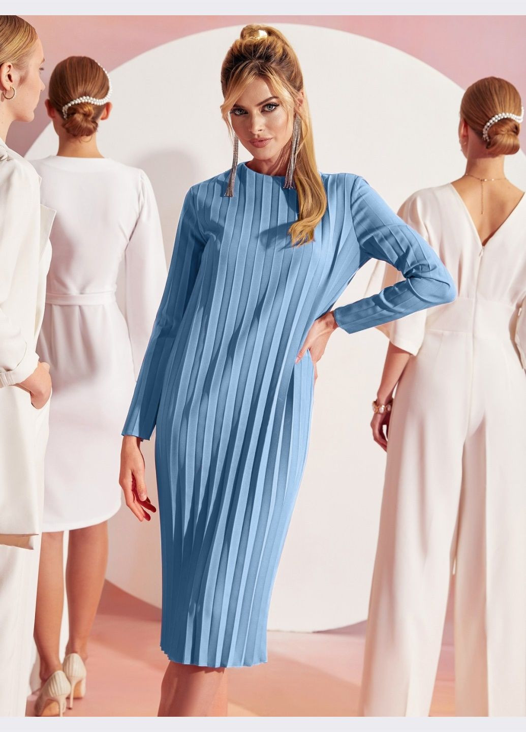 Блакитна кежуал гофроване плаття-міді блакитного кольору Dressa однотонна