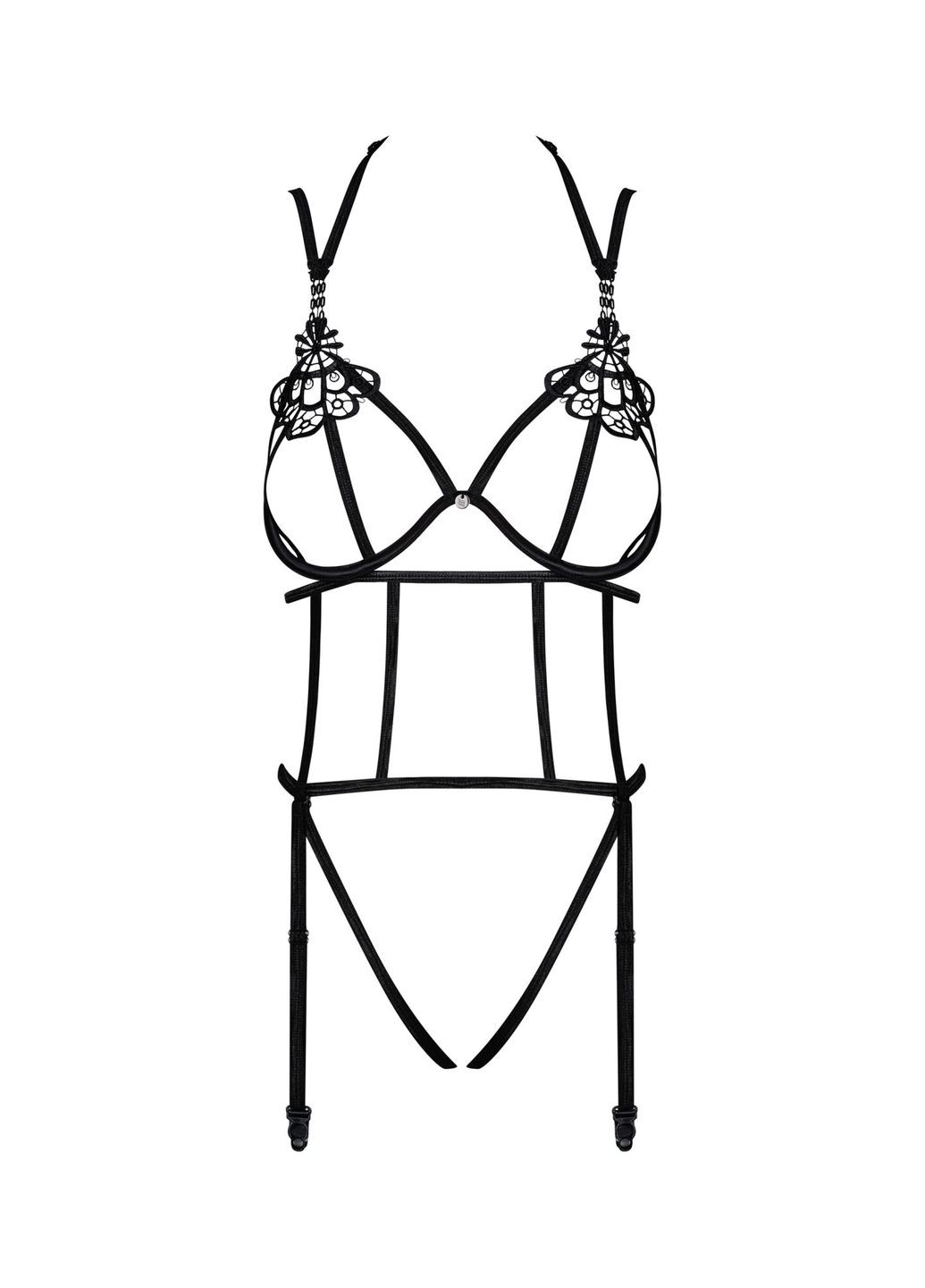Боді зі стреп із доступом Badossa crotchless teddy S/M, чорний Obsessive (358890770)