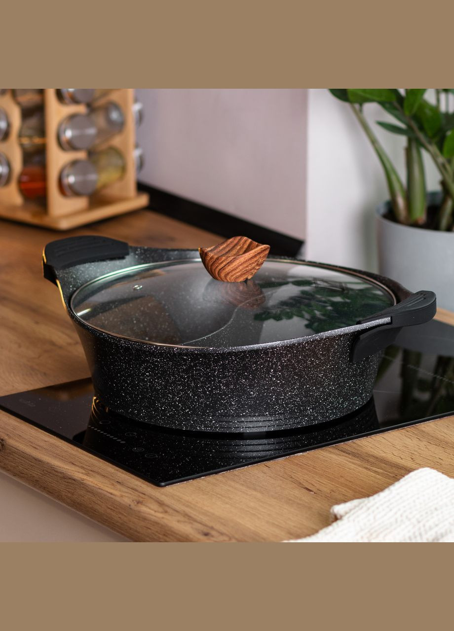 Кастрюля с разделителем для шабу-шаба алюминиевая 4 л с антипригарным покрытием, черный MGC (347312383)