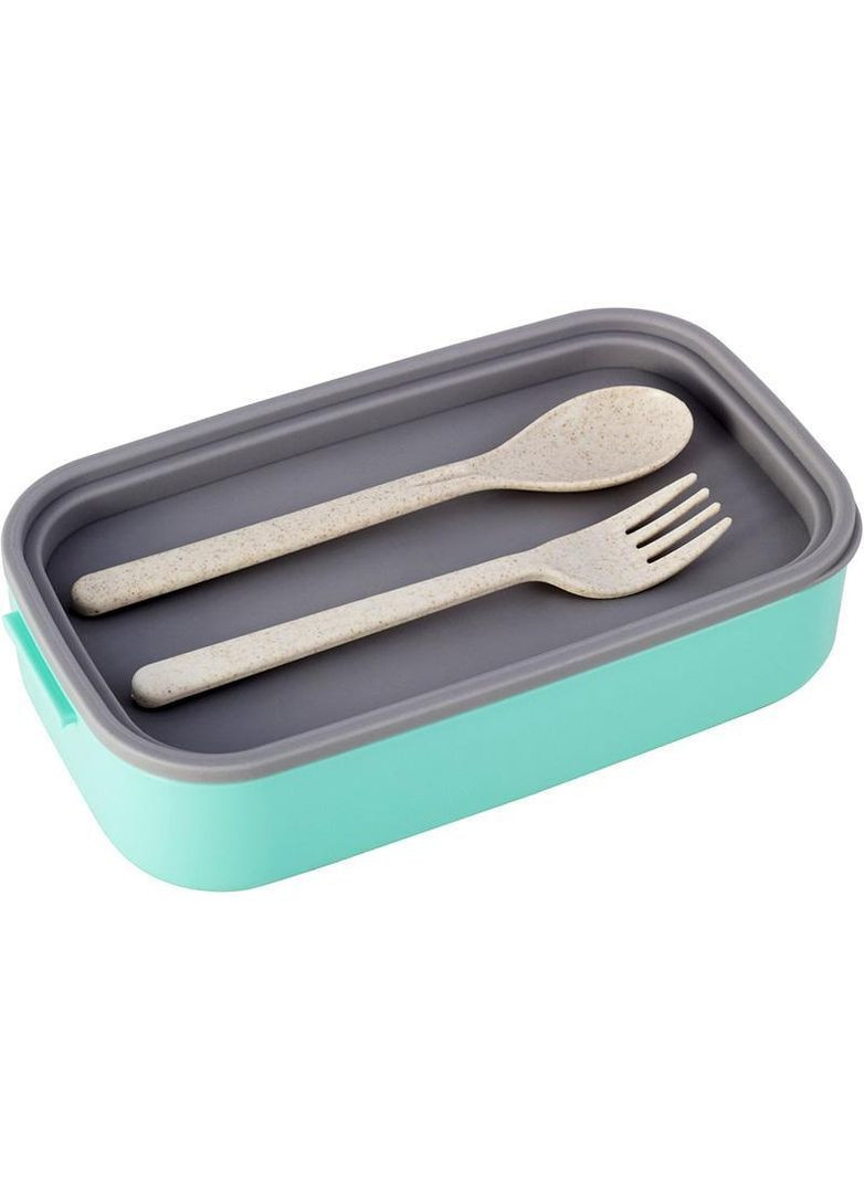 Ланч-бокс Snack 1400мл, дворівневий з приборами, бірюзовий Kamille (330019484)