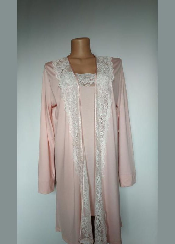 Пудровый демисезонный роскошный вискозный с кружевом комплект из 6 предметов bondy 1028 размер л. 48 Bondi