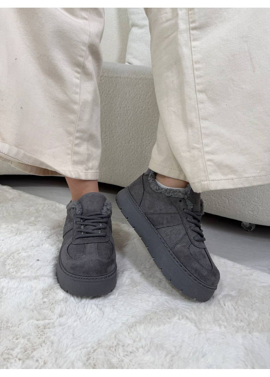 Кроссовки с мехом и экозамшей внутри No Brand серые (362914318)