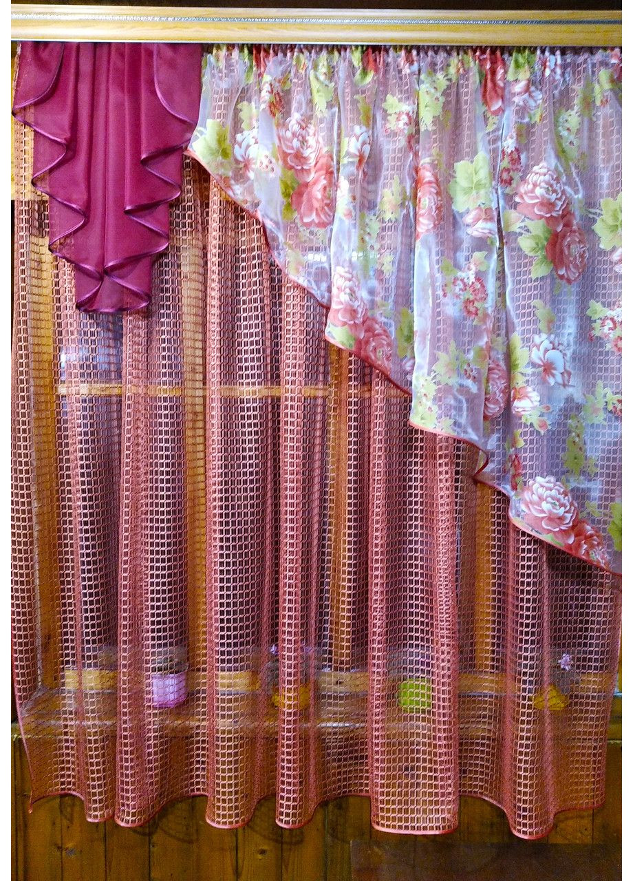 Занавеска красивая готовая Амалия терракот пион правая бордо No Brand (372515653)