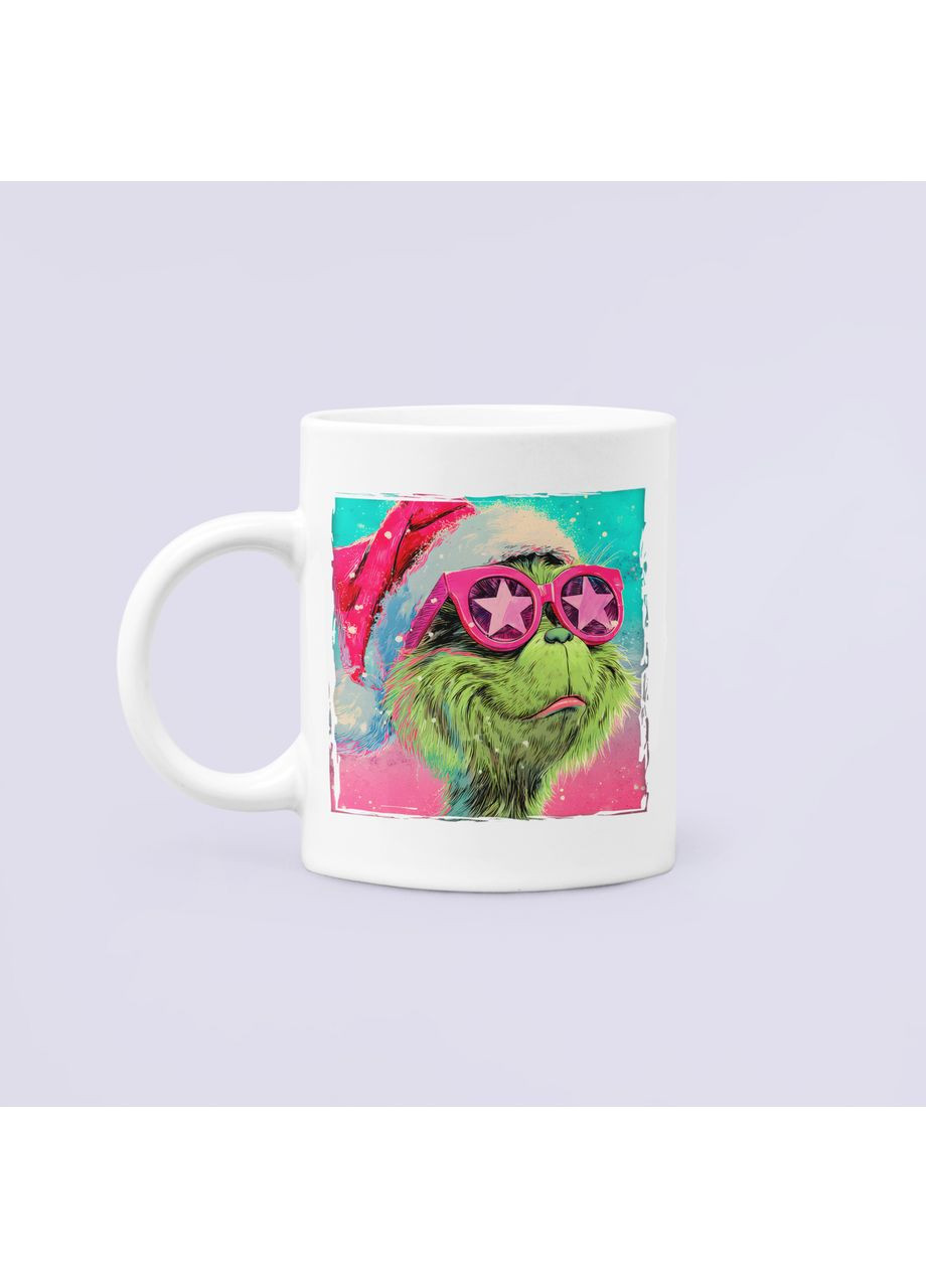 Чашка Керамічна Кружка з принтом Grinch Грінч у рожевих окулярах Різдво Біла 330 мл Orca (368767646)