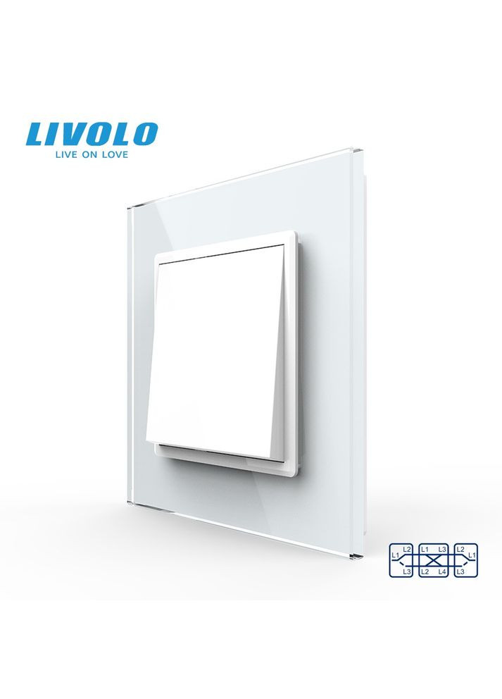 Одноклавішний перехресний вимикач білий скло (VL-C7FCMM10A-2WP) Livolo (370985071)