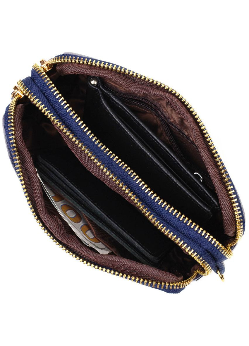 Компактний жіночий клатч на два відділення з натуральної шкіри 22089 Синій Vintage (298568453)