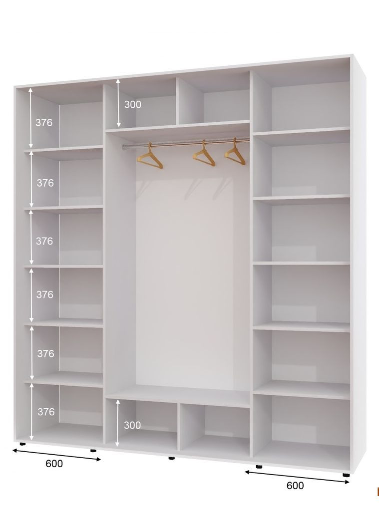 Шафа-купе тридверна 230*60*250 см Білий 3 двері ДСП + Дзеркало + ДСП наповнення ШК-05 Алекса (360451137)