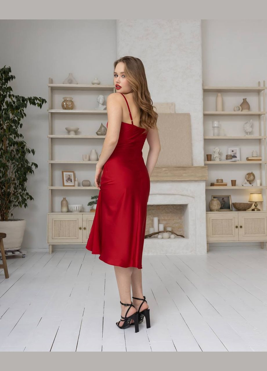 Красное праздничный, коктейльное, вечернее платье комбинация с разрезом на ноге платье-комбинация Україна