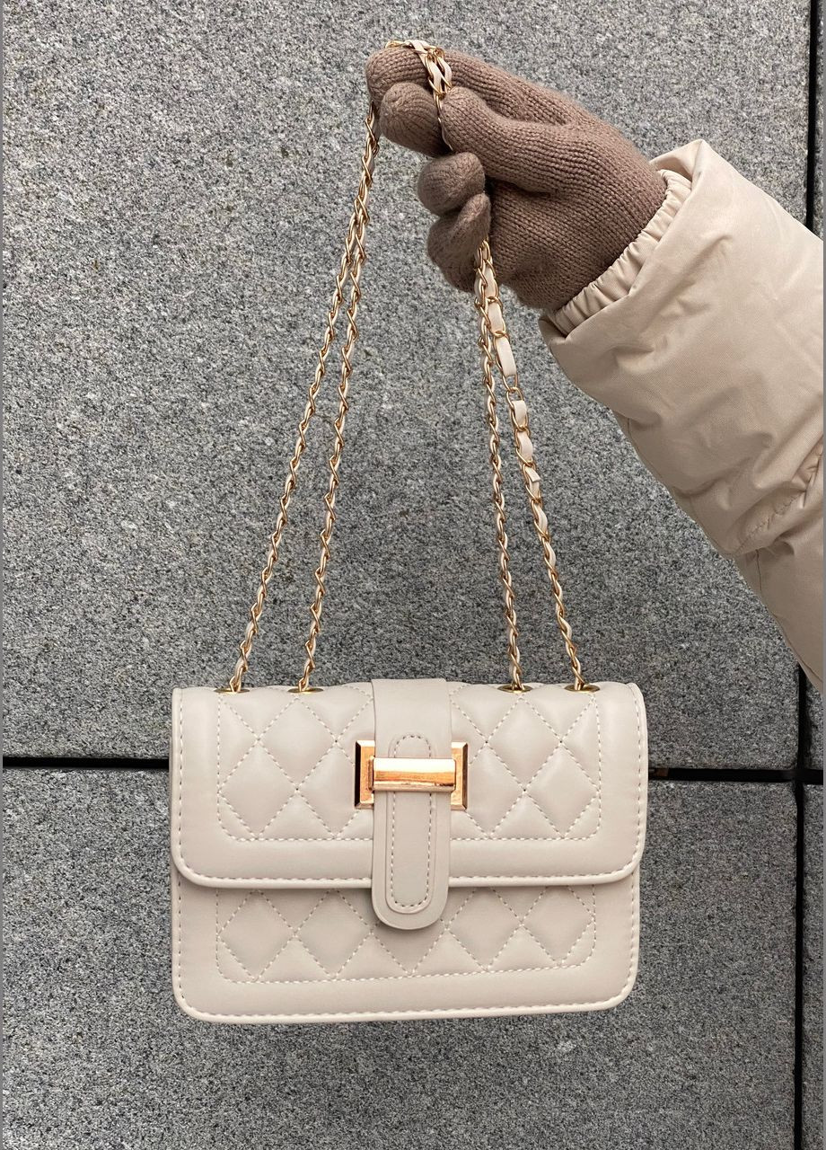 Жіноча сумка крос-боді на цепочці 10209 біла молочна No Brand (290704944)