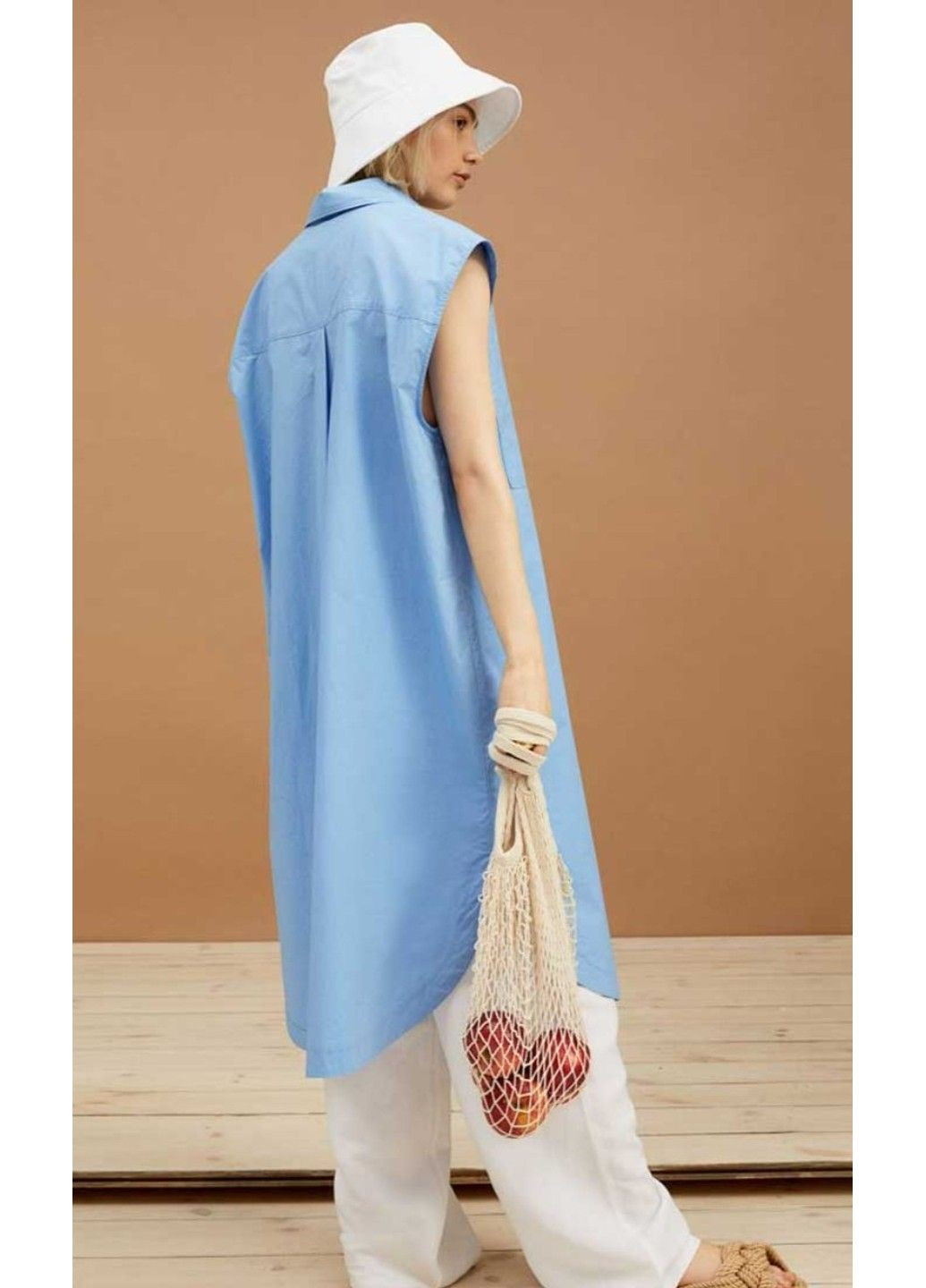 Блакитна повсякденний жіноча вільна сукня-сорочка без рукавів н&м (57197) s блакитна H&M