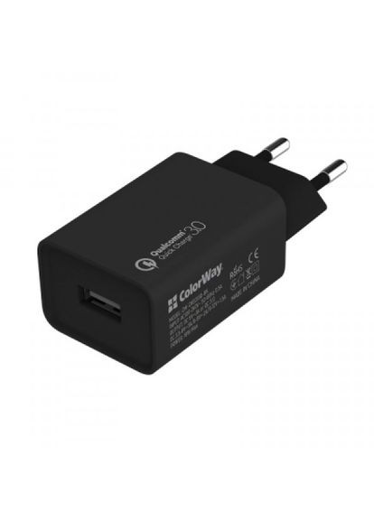 Зарядний пристрій (CWCHS013Q-BK) Colorway 1usb quick charge 3.0 (18w) black (268147379)