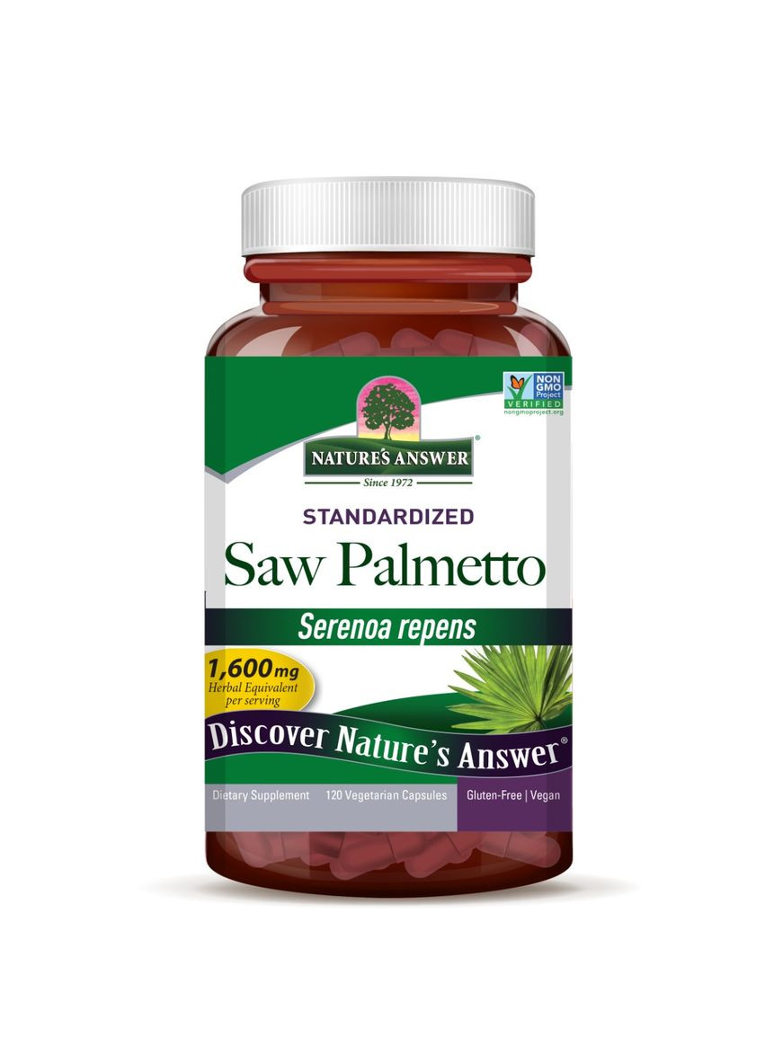 Со Пальметто (Сереноя), 1,600 мг, Saw Palmetto, Standardized,, 120 вегетаріанських капсул Nature's Answer (336192613)