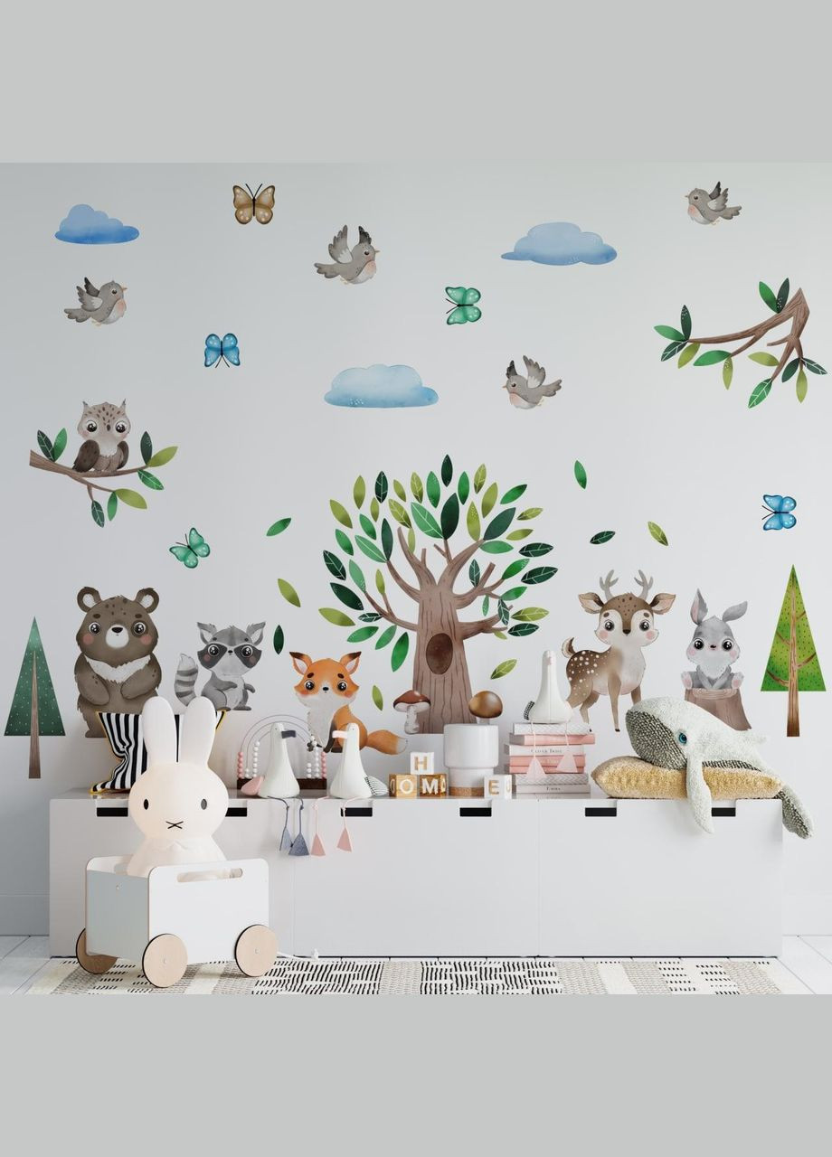 Вінілова інтер'єрна на стіну, шпалери та інші поверхні "Лісові жителі. Звірі" з Кавун наклейка (316189701)