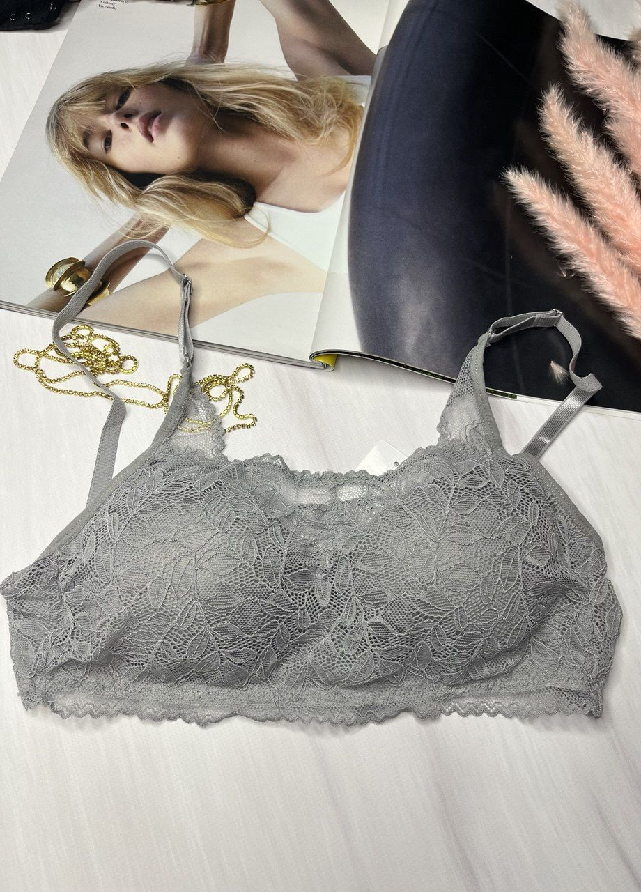 Серый топ топ-бюстгальтер кружевной без косточек Beisdanna без косточек спандекс, нейлон