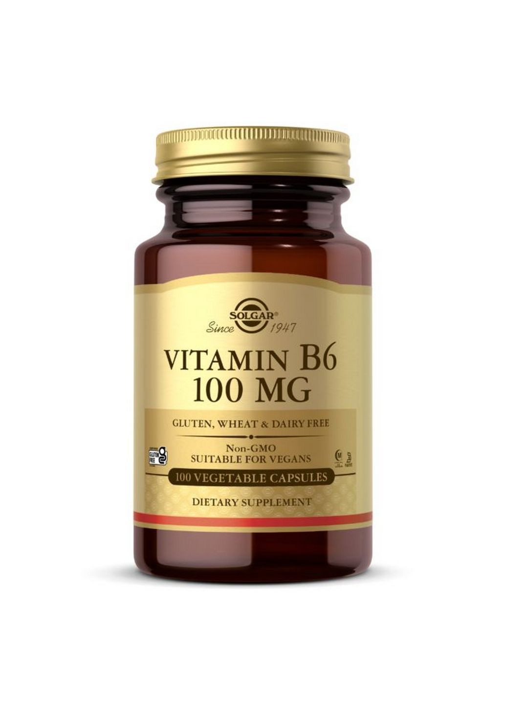 Вітаміни та мінерали Vitamin B6 100 mg, 100 вегакапсул Solgar (293341900)