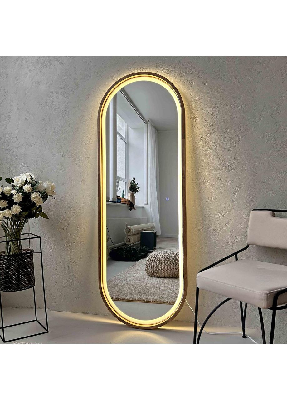 Зеркало ростовое капсула с LED-подсветкой в деревянной раме Ясень черный, 1700, 700 Luxury Wood (369547104)