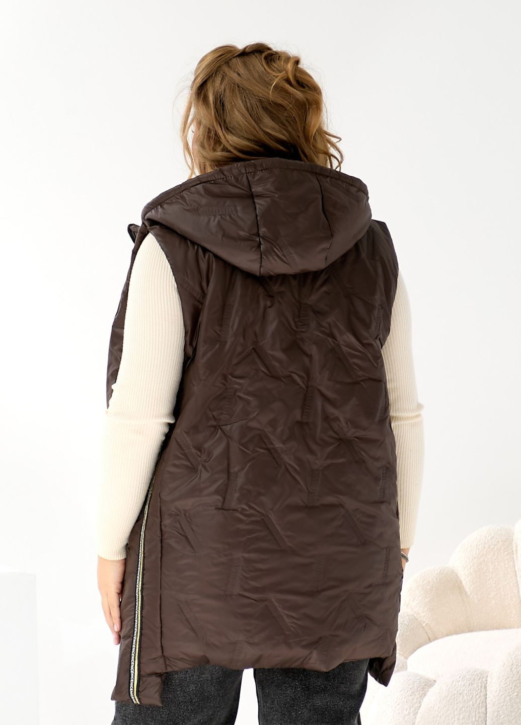 Жилетка жіноча демісезонна подовжена з капюшоном No Brand (364930481)