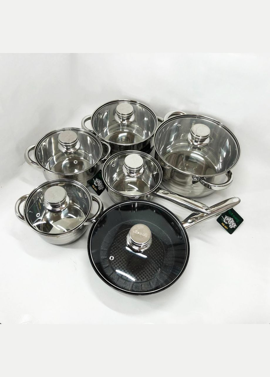 Набір посуду RB-601 (12 предметів) з нержавіючої сталі, каструлі з нержавіючої сталі Rainberg (364664932)